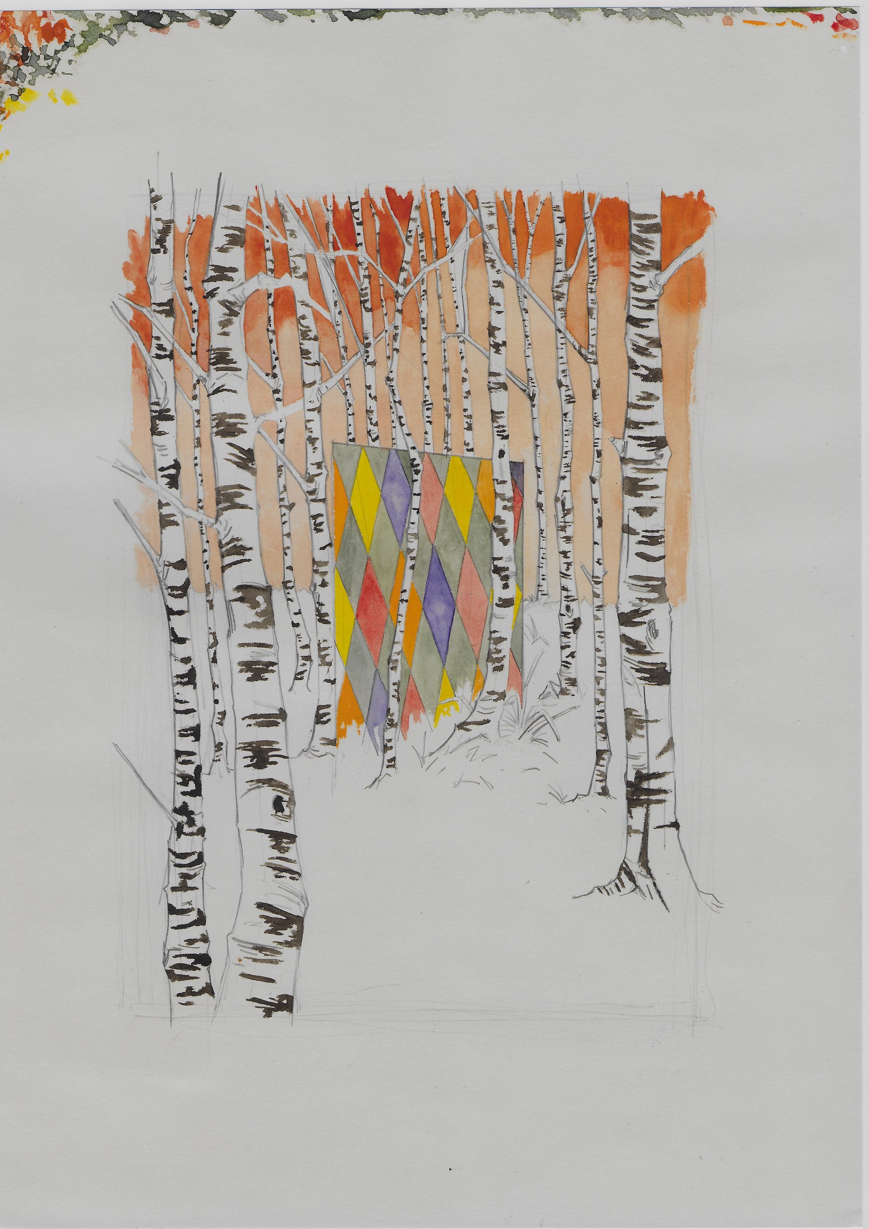 Dawn, 2019, watercolour and pencil on found paper. 29 x 21.5 cm