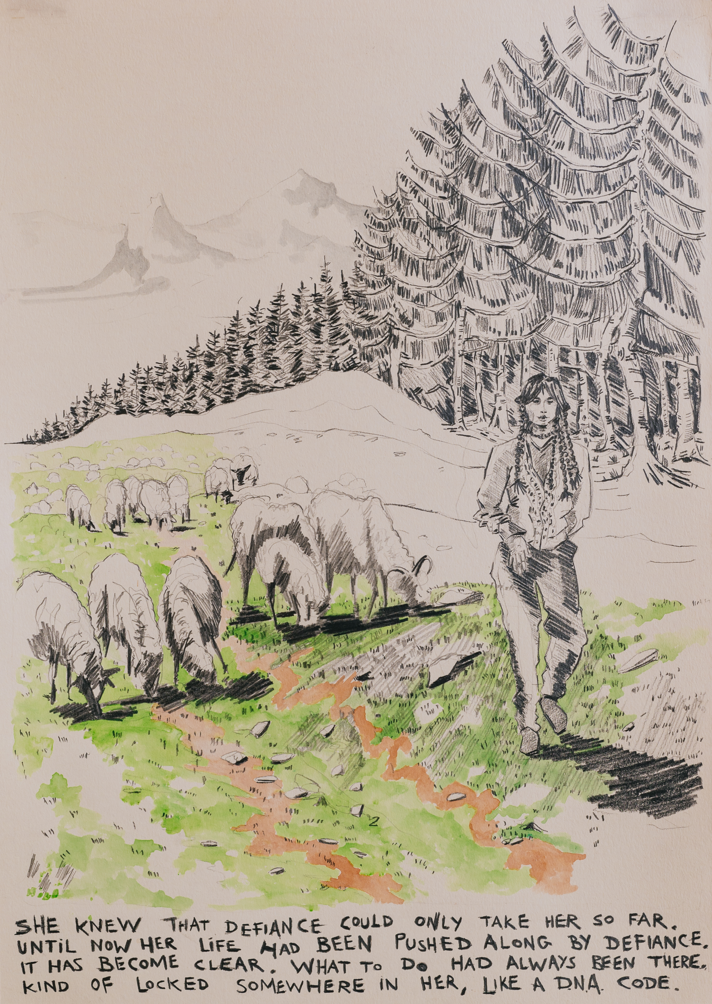 Shepherd 2023, Bleistift und Aquarell auf Papier, 42 x 29,7 cm, gerahmt 2023, oil on paper, 42 x 29,7 cm, framed