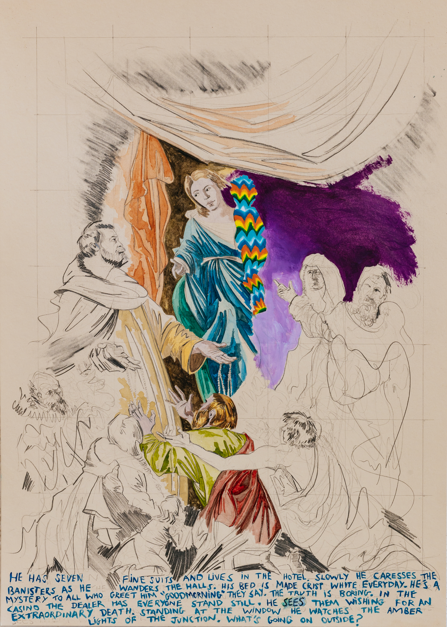 Suite, pencil, watercolour and oil on paper, 2022, 42 x 29.7 cm